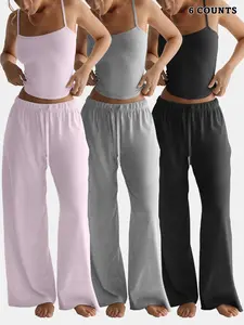 Women's Two-Piece Set, Sleeveless Vest and Wide-Leg Pants, Comfortable Sleepwear, Loungewear, Casual Home, Perfect for Daily Wear