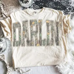 Retro Camo Western T-Shirt, Darlin Retro Camo Country Distressed Cowboy Quote, Camouflage Shirt, Western Concert Shirt, Southern Tee