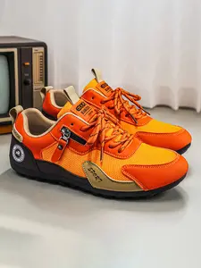 Men's Vibrant Colorblock Outdoor Sports Shoes, Breathable Mesh Patchwork Durable Synthetic Leather Casual Sneakers, Athletic Sneaker