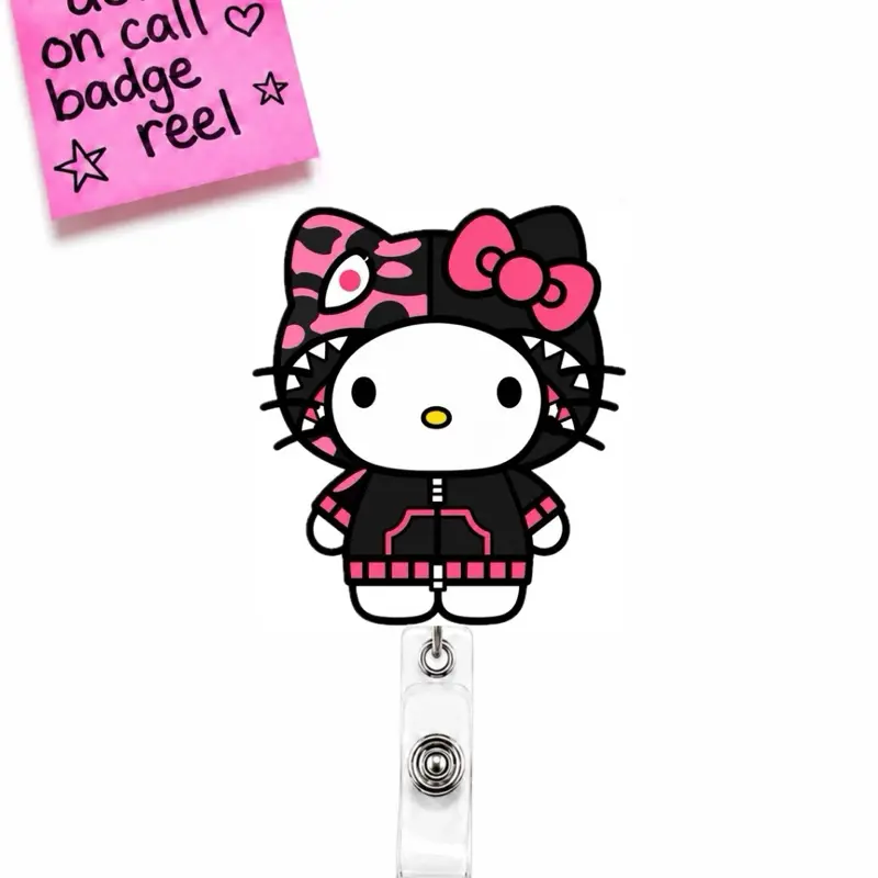 Camo Hoodie Kitty-Inspired Retractable Badge Reel, Kawaii Nurse ID Badge Holder, Nurse Gift