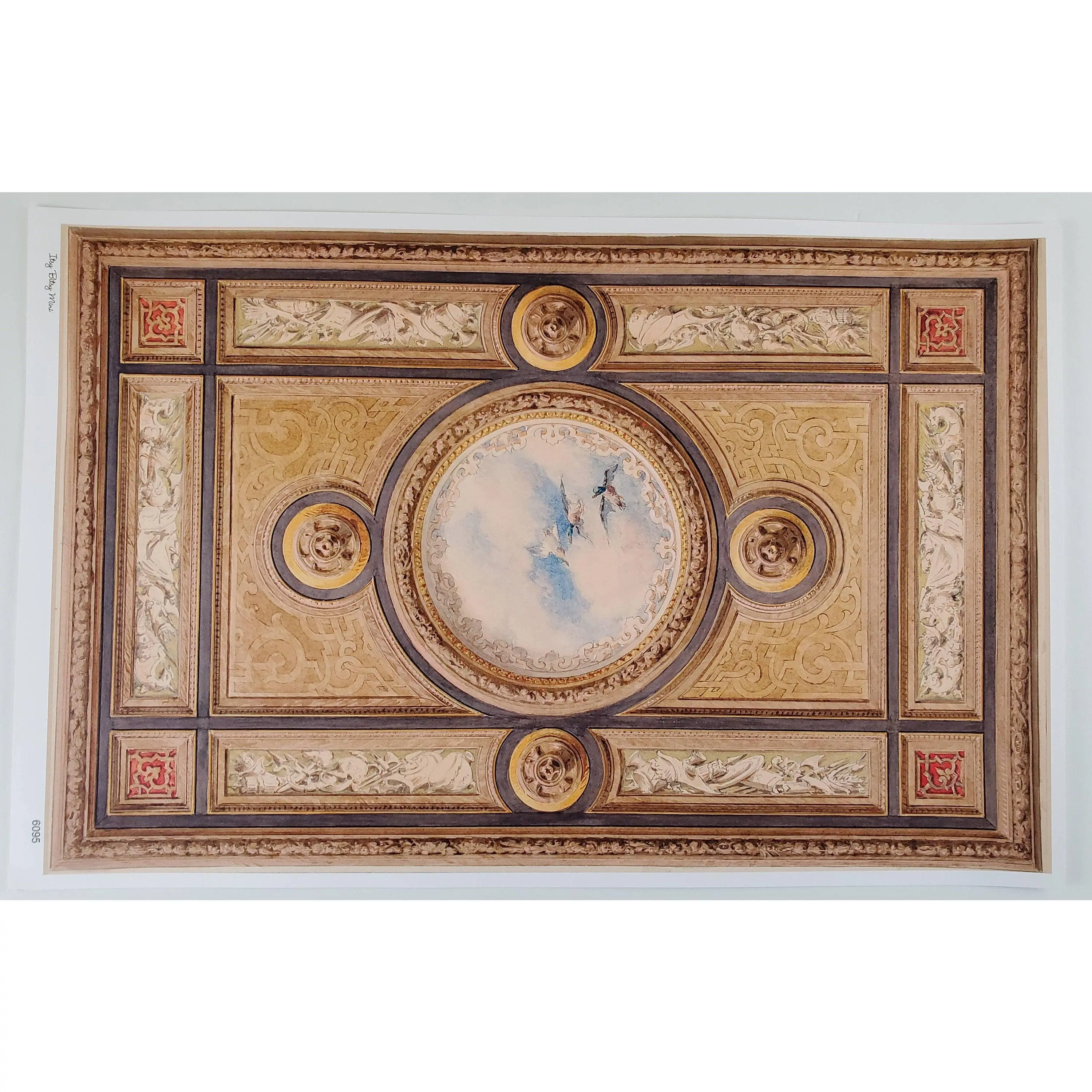 Dollhouse Ceiling Mural Wallpaper Sky Ducks Painted Victorian 1:12 Scale Itsy Bitsy