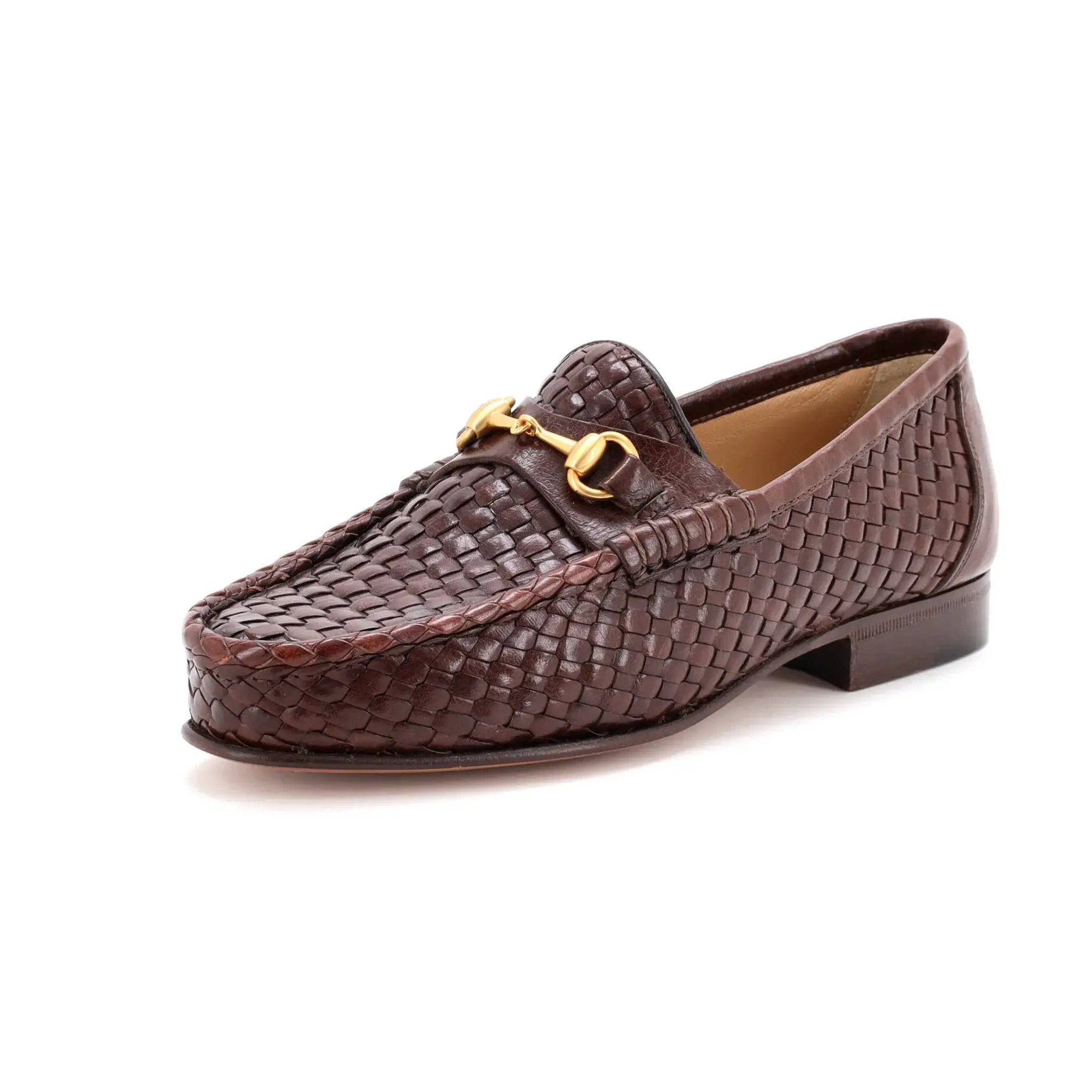 Pre-owned Gucci Men's Vintage Horsebit Loafers Woven Leather by Rebag