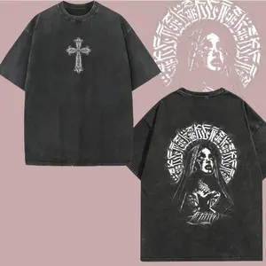 Praying Nun Vintage Washed Tee | Tattoo Art Inspired Streetwear | Glory Threads Faith & Grit Design | Gothic Cross Prayer Graphic Shirt | Urban Christian Aesthetic Tee Jesus Apparel