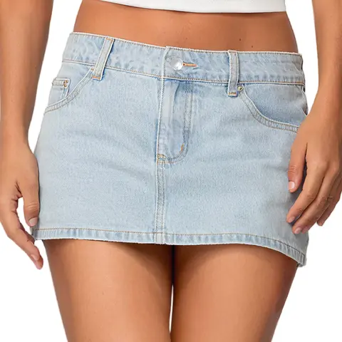 Danysu Low Waisted Jean Skirt with Shorts Casual Denim Skirt wtih Pockets Skort Going Out Outfits