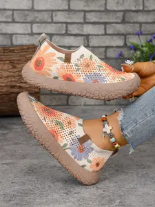 Wide Fit Breathable Mesh Painted Lazy Shoes, Soft Sole Anti-Slip Comfortable Casual Walking Women's Shoes, All Seasons Fashion