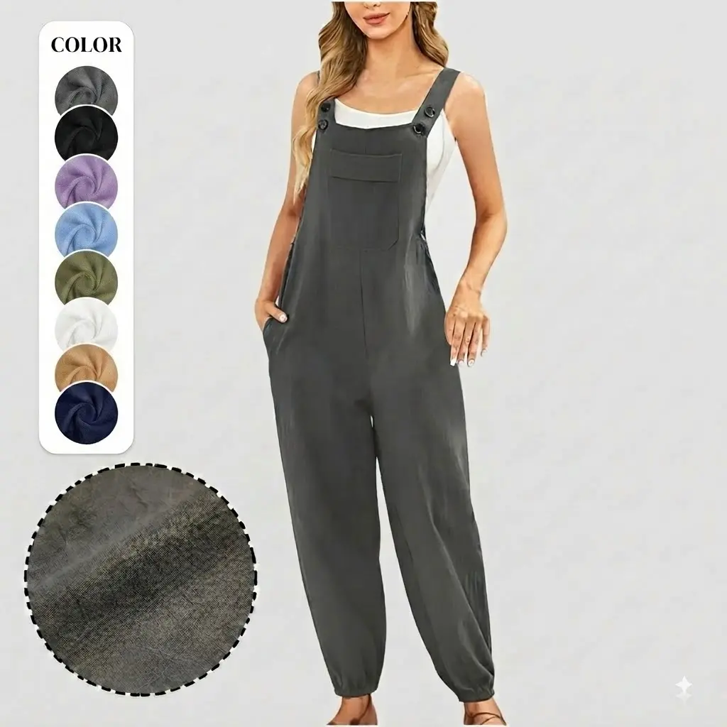Women Long Casual Loose Bib Pants Overalls Baggy Rompers Jumpsuits with Pockets PV9 Rompers Womenswear Overalls Basic Fitted sohochic