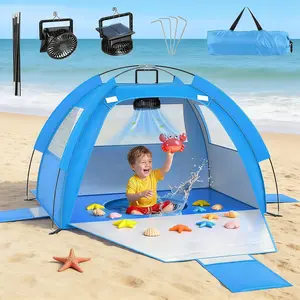 DSQUU Kids Beach Tent Solar Cooling Fan, Anti-UV Toddler Beach Tent Sun Shelter Portable Travel Fan Beach Shade Tent, Baby Play Tent Built-in Ceiling Fan Sun Shelters Toddler Beach Essentials