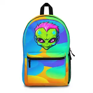 Backpack, Alien Cartoon UFO Galaxy Space School Bag, Fun Kids Travel Rucksack, Sci-Fi Extraterrestrial Laptop Backpack, Gift for Astronomy