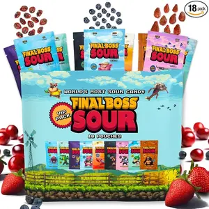 Final Boss Sour Gummy Candy - Natural Chewy Snack with Strawberry, Blueberry, Cranberry & Low Calorie Options (18 Bags)