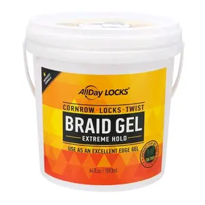 AllDay Locks Braid Gel Bucket Extreme Hold High Shine Frizz Flake Free Edge Control Tea Tree Lavender Peppermint Oil Slick Style Braids Locks Twists Cornrows 64 oz