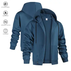 Solid Color Men's Hooded Cardigan Open-Front Design with Adjustable Hood Lightweight for Layering in Polyester Material