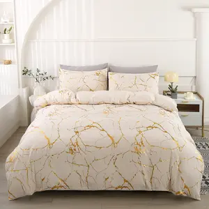 3pcs Polyester Fiber Gold Foil Quilt Cover Set, Includes 1 Quilt Cover and 2 Pillowcases, Suitable for Bedroom, All Seasons, Polyester Bedding Set