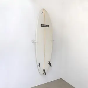 Surfboard Wall Mount - Floating Surf Board Display Rack for Garage Wall Shelving & Organizer, Vertical Surfboard Mount for Shortboards, Fish Boards & Funboards - Clear Acrylic