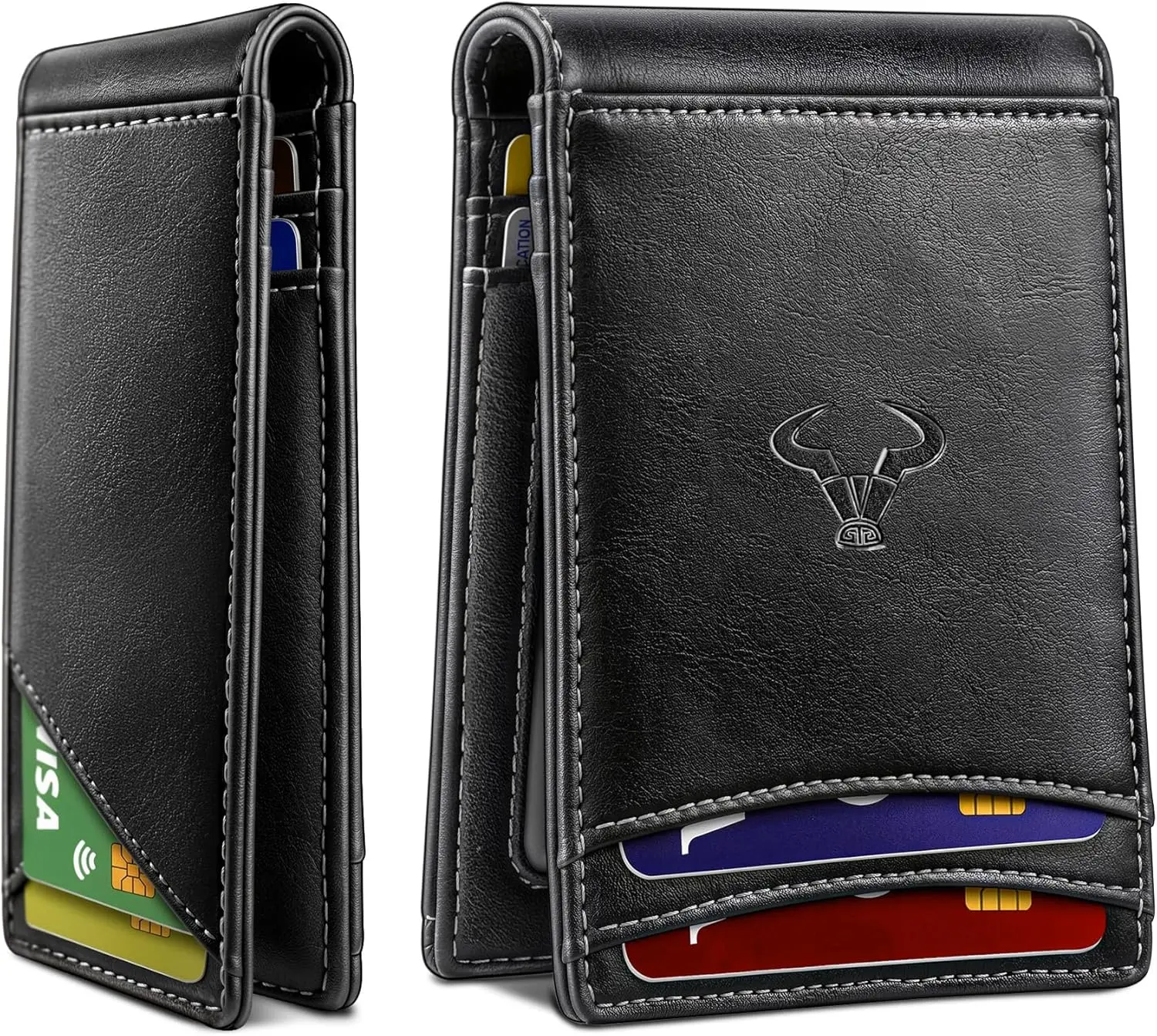 BULLIANT Men's Slim Wallet with RFID Blocking, Leather Magnetic Bifold Wallet with 10 Card Slots, ID Window and Bill Compartment, Gift for Men