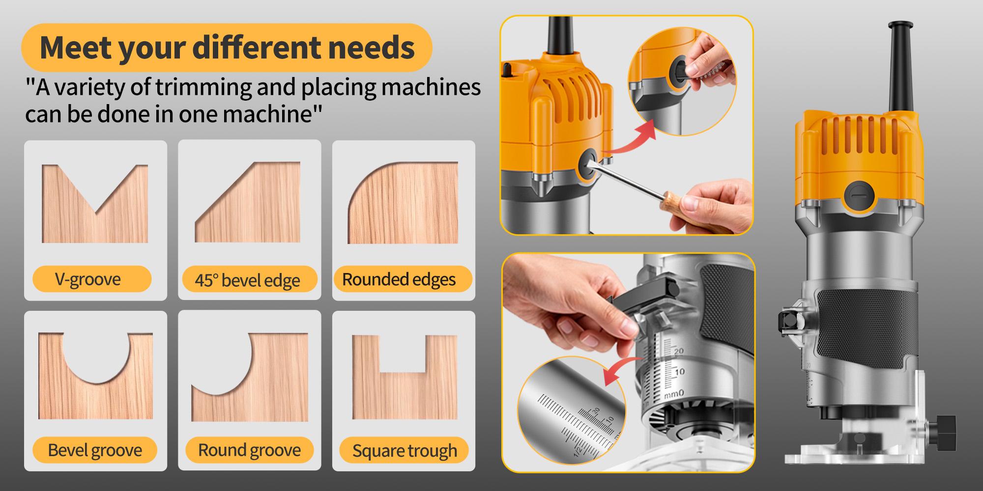 HANWISE upgraded edge trimming machine wired router, compact woodworking edge trimming router tool wired, woodworking router, suitable for woodworking slot milling and edge trimming, router power tool, gift for recipient