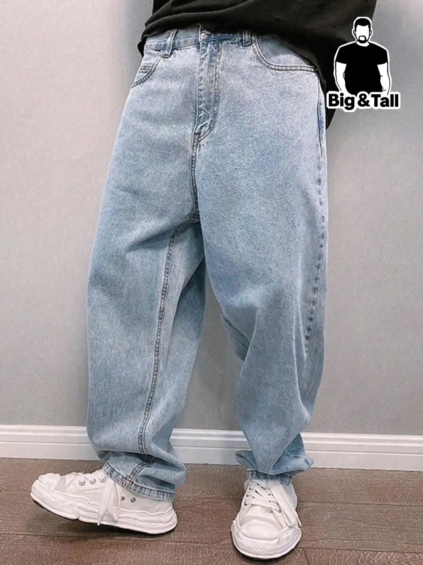Men's Loose Baggy Straight Leg Vintage Washed Denim Light Blue Wide Leg Jeans, Fashion Jean Bottoms, Plus Size Friendly, Oversize, Comfortable Casual Pants for All Seasons