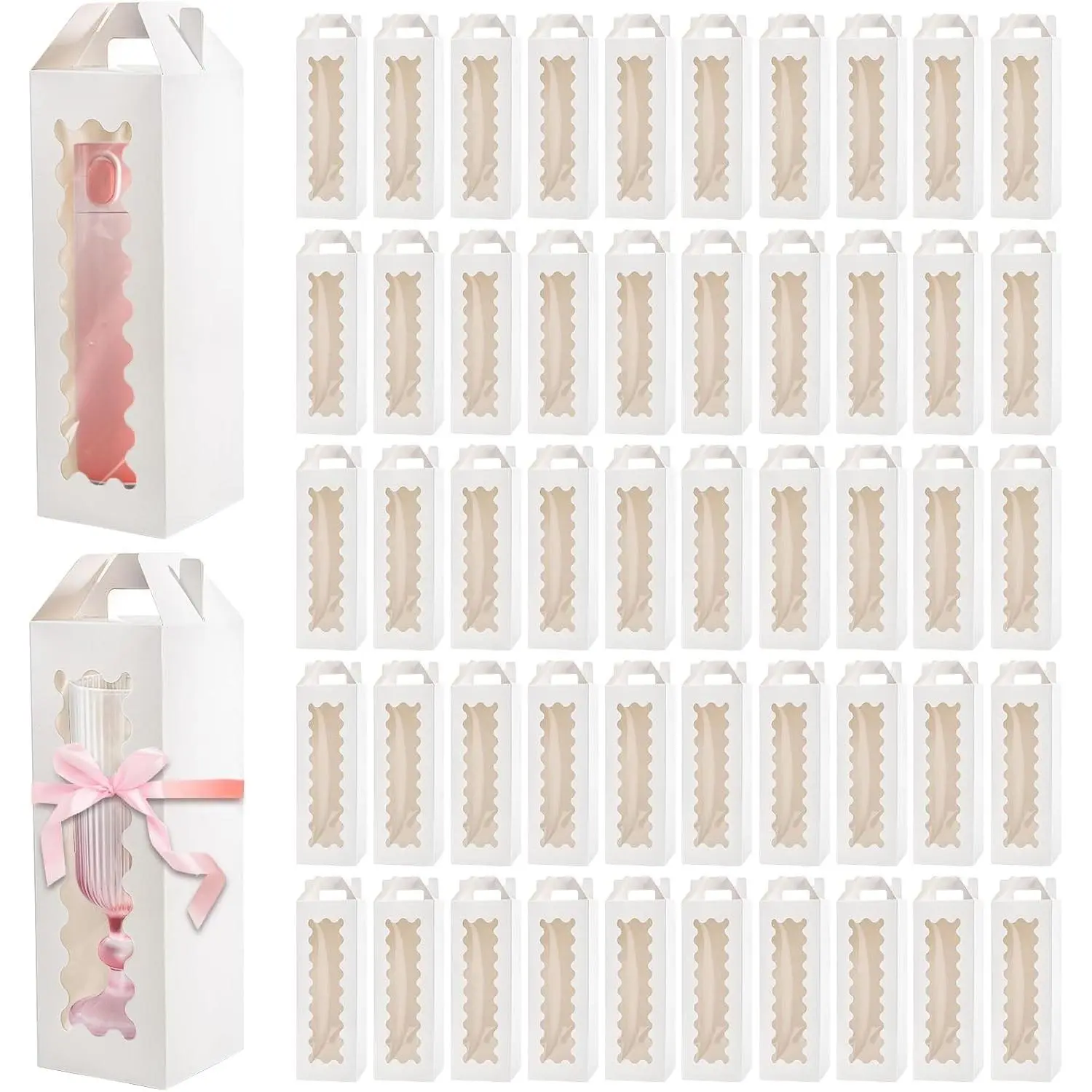 50 Pack  Box for Sublimation, Transparent Tumbler Wrapping Boxes, Glass Packaging Exhibition Box with Handle, Heat Press Blank Boxes for 20oz/30oz  Bottle Cup Jars, Birthday Presents