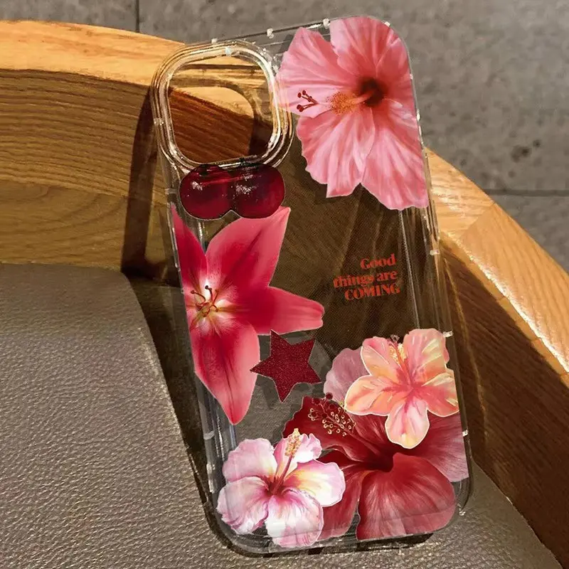 Suitable for iPhone 17/16/15/14/13/12/11/X/XS/XSMAX, cherry blossom print transparent soft silicone shockproof phone case, a holiday gift for friends, family, and yourself, Cover, Accessories, Smartphone, Cellphone,summerwins summerwins