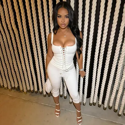 Lace Up Sexy Tank Top & Midi Pant Ribbed Two Piece Suit for Women's 2025 Summer New Casual Slim Bodycon Plain Sports Sets Vacation Beach Holiday Solid Outfits