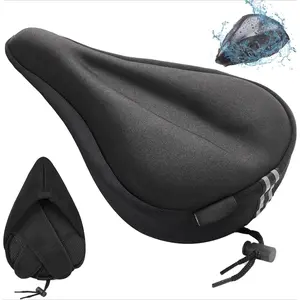 Bike Seat Cushion, Gel Padded Bike Seat Cover for Men Women, Extra Soft Exercise Bicycle Cushion Fit for Peloton, Spin Stationary Exercise, Cycling Bike with Adjustable Vel-co Secure