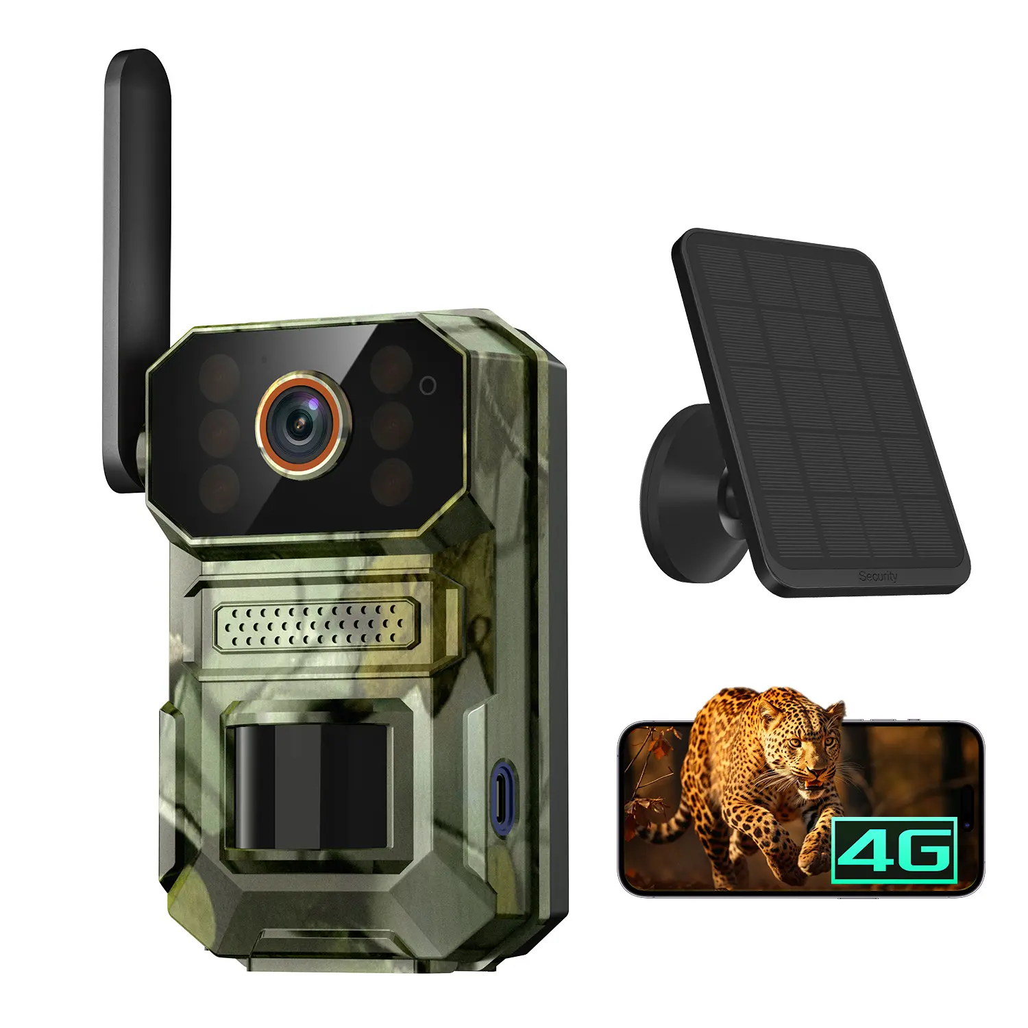 Solar Powered Cellular 4G LTE Trail Camera with Batteries, 6 Months Power Support, 1920P Night Vision, 2-Way Audio, Cloud Storage, IP65 Waterproof Home Security System for Outdoor Hunting