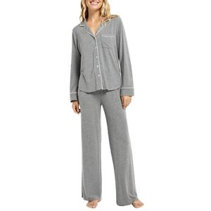 LYANERS Women's Softest PJ Set 2 Piece V Neck Long Sleeve Button Down Sleepwear Lounge Pajama Sets Loungewear