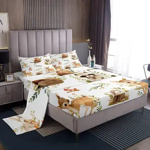 Feelyou Woodland Animal Bedsheet Set - Cute Deer, Rabbit, Hedgehog & Mushroom Branches Rustic Design, Soft Microfiber, Deep Pockets, Breathable, Multi-Size Bedding for Kids