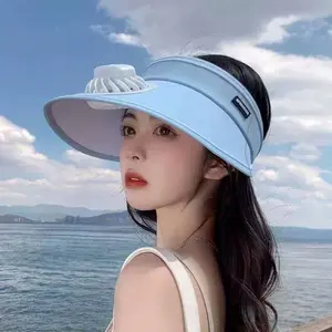 Women's Summer Sun Hat with Rechargeable Fan, Wide Brim, UV Protection, Open Top Sun Hat