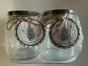 Glass Jars with Black Lid 'O' Christmas Tree' Set of 2