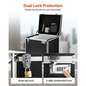 VEVOR Portable File Storage Box, 15.6x 12.6x 15 inch Internal Chest Size, Locking Mobile Business Case with Telescopic Handle, Hand pull File Case for Office Home, Offices, Hospitals, Banks