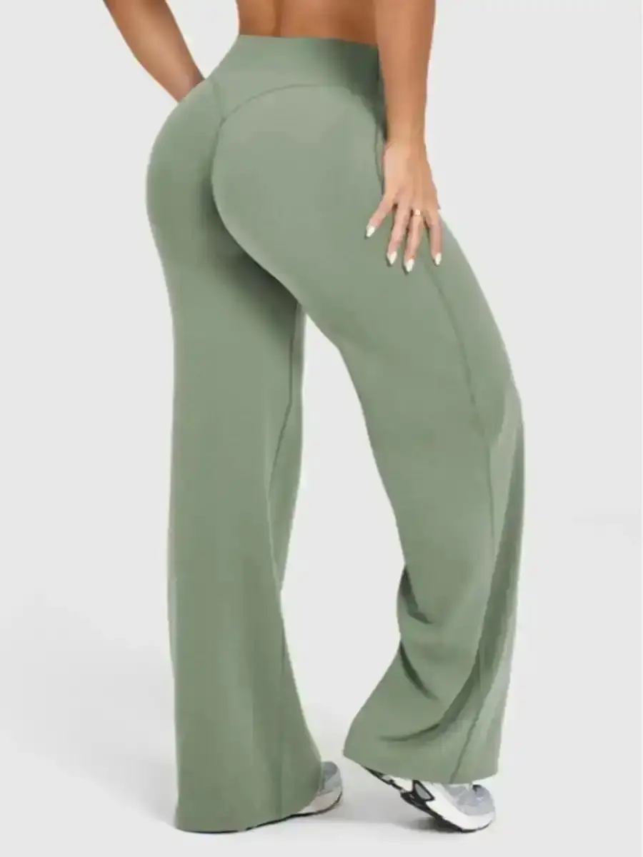 Straight Leg Trousers, High Waist Bell Bottoms Casual Flare Leg, Fall Winter Sporty Pants, Tummy Control Butt Lifting, Elasticity Outdoor Wear, Flexible Fit, Trousers, Comfy, Autumn Style, Relaxed, Soft Touch