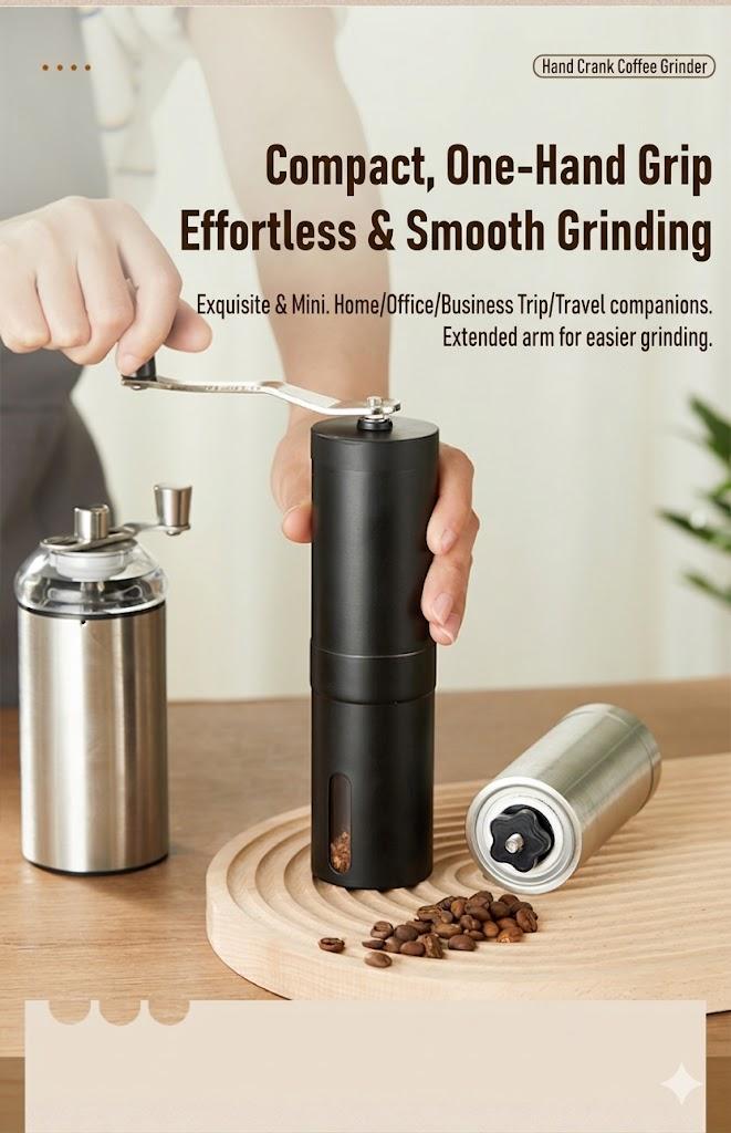Hand-crank coffee grinder, portable manual grinder for home use, dedicated coffee powder grinding device for pour-over coffee