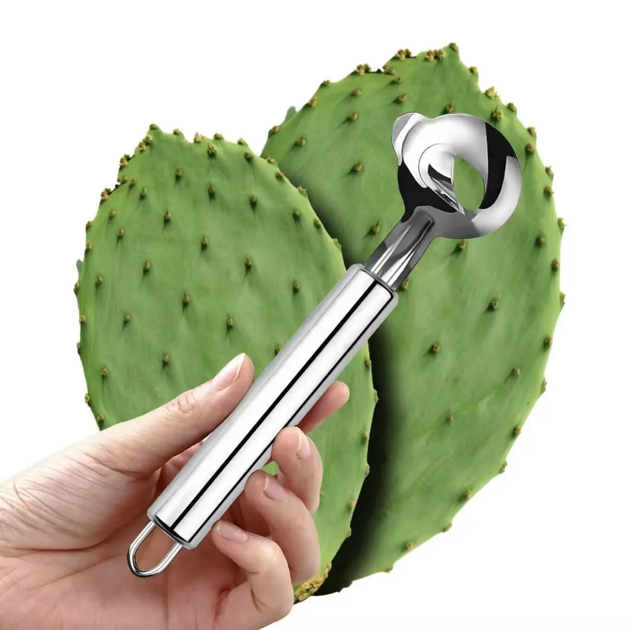 Stainless Steel Cactus Peeler Tool, Multi-Function Kitchen Gadget with Noodle Cutter & Scoop, Durable Easy-Grip Handle for Vegetable Peeling & Food Preparation