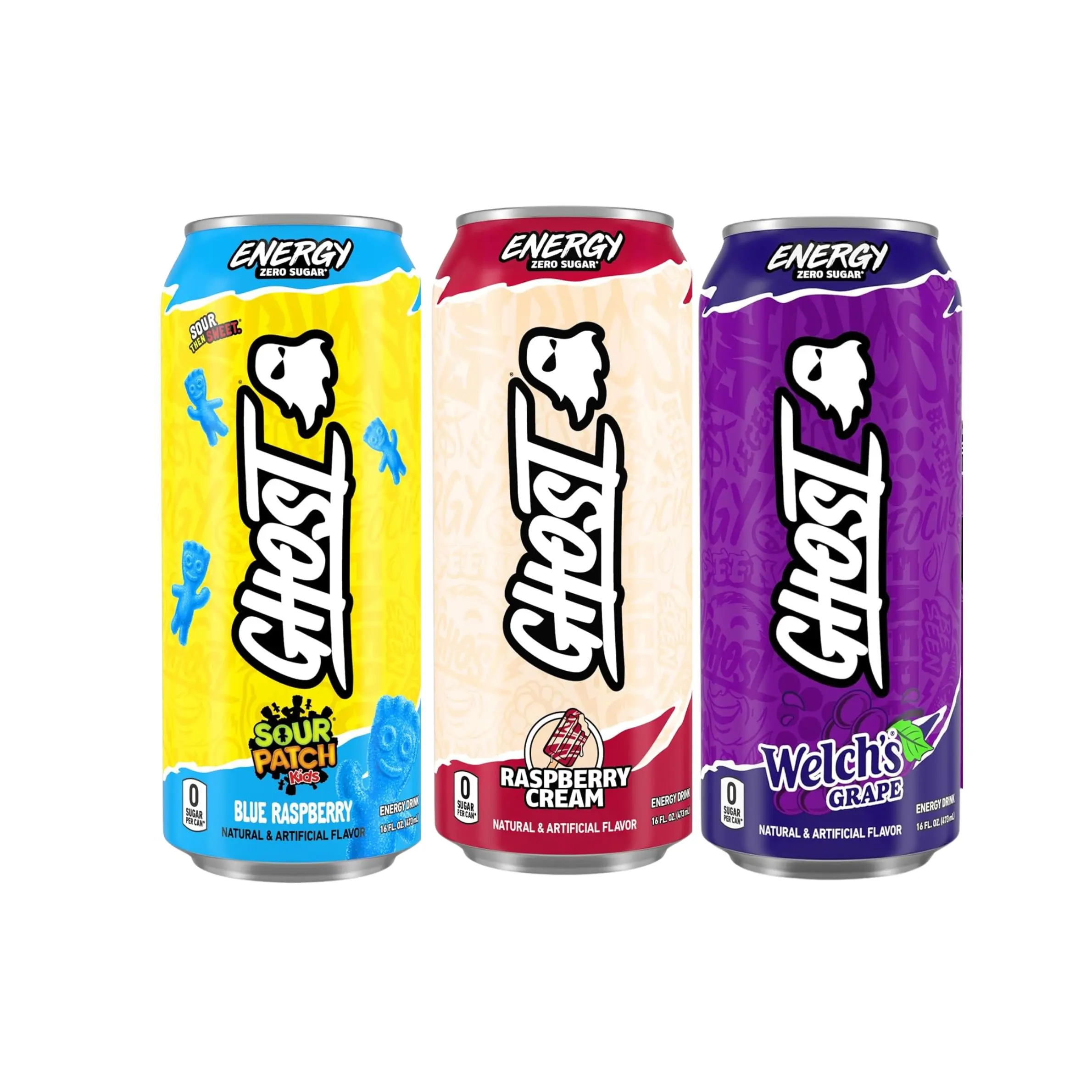 GHOST Energy Drink Beverage, 16oz 0 Sugar Variety Pack (6 Cans, 2 Each Flavor) - 200MG Natural Caffeine, L-Carnitine, Taurine, No Artificial Colors, Gluten-Free, Vegan Pre Workout for Energy & Focus