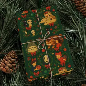 Ghibli Christmas Wrapping Paper, Studio Ghibli Gift Wrap, ghibli Holiday, Ponyo, Spirited, mononoke, totoro, catbus, no face, sprites, kiki