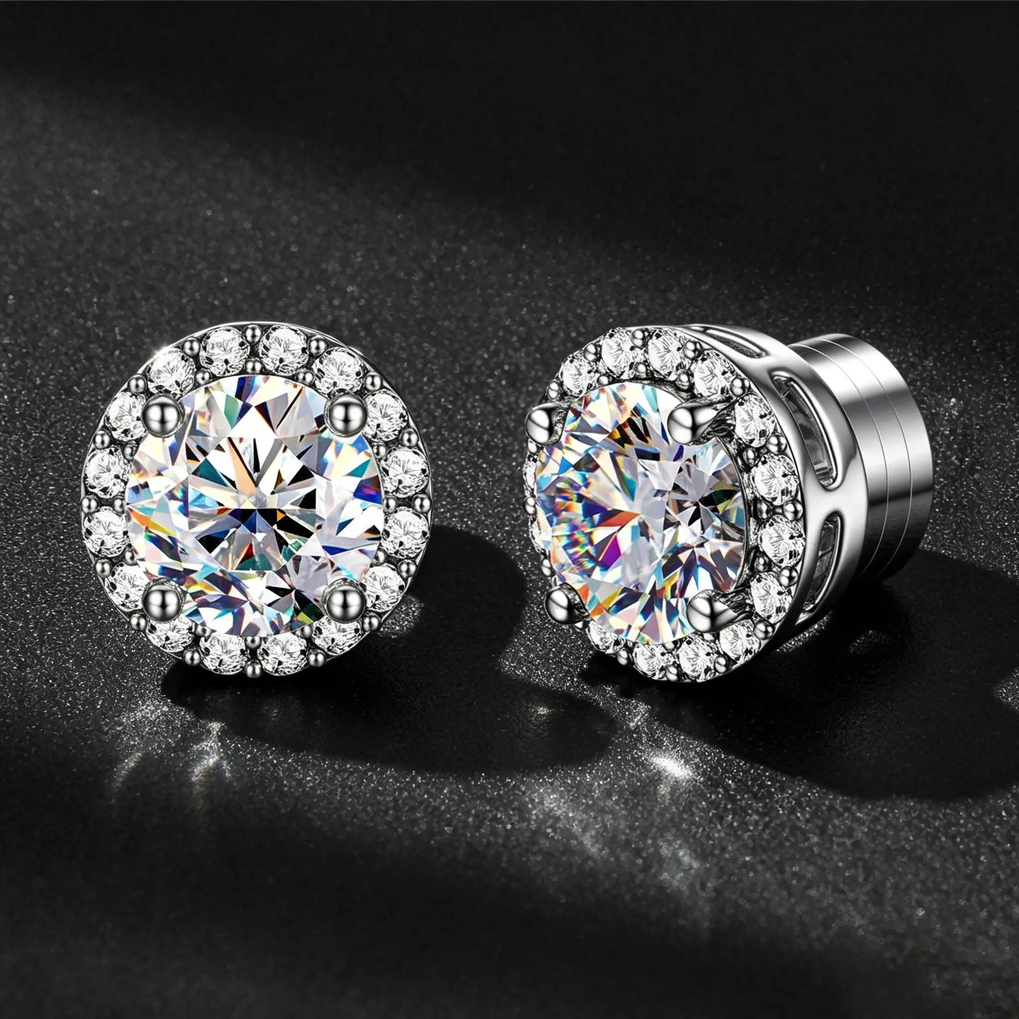 Magnet Earrings for Men-Women, Stainless Steel Round-Square Unisex Versatile and Stylish Back Clip High Magnetic Fake Piercing Non-Pierced Jewelry Set with Nose Stud