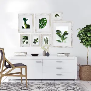 5x7 Picture Frame Set of 4 Real Glass Distressed White Wood Frame for Wall or Tabletop Display 4x6 with Mat or 5x7 Without Mat Decor Gift