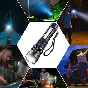 1PACK USB Rechargeable LED Flashlights, 7 Modes Super Bright Handheld Flashlight, Zoomable, Long Lasting Torch, For Outdoor Hiking Camping