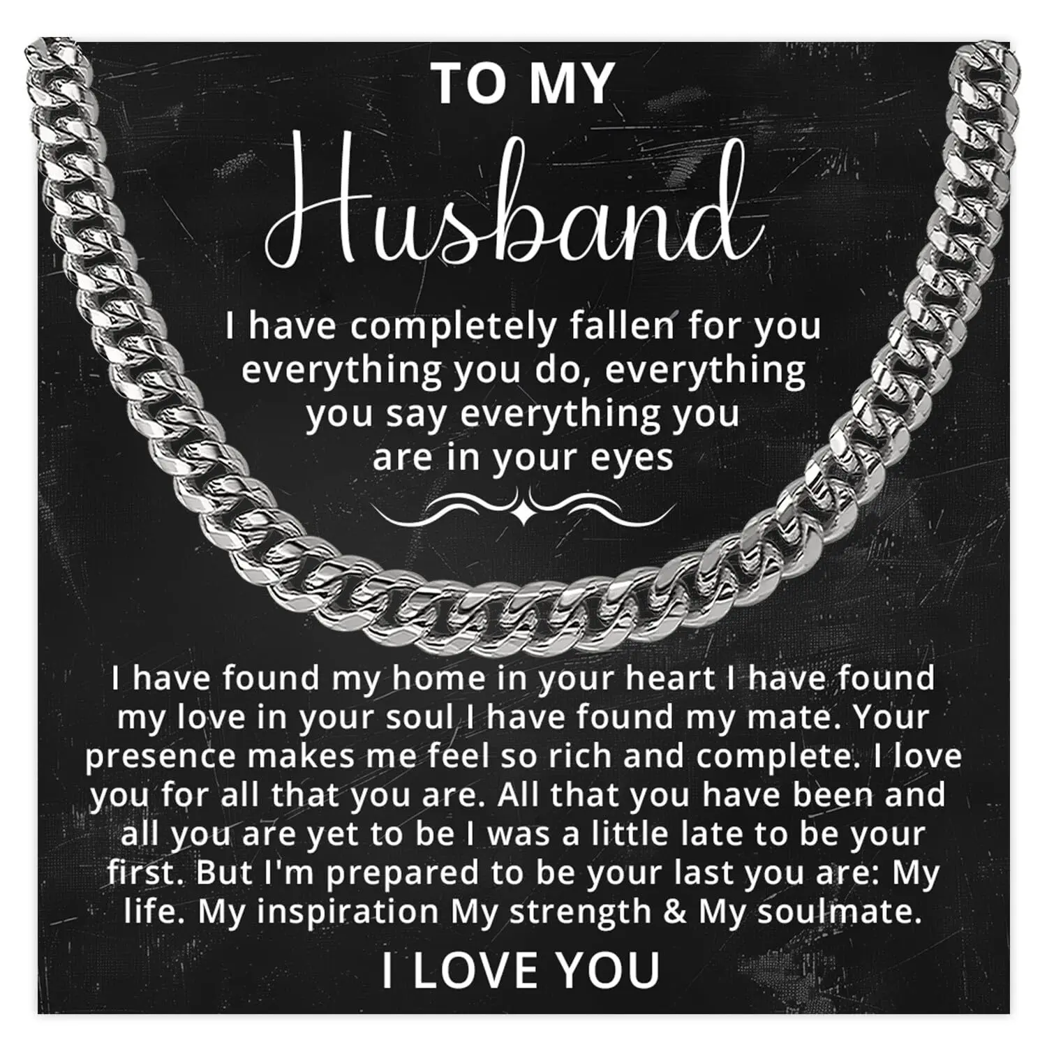 To My Husband Necklace Cuban Chain, Husbands Gifts From Wife, Wedding Christmas Birthday Gift For Husbands, Wife And Husband Necklace With Message Card And Gift Box