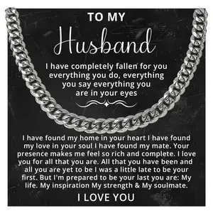 To My Husband Necklace Cuban Chain, Husbands Gifts From Wife, Wedding Christmas Birthday Gift For Husbands, Wife And Husband Necklace With Message Card And Gift Box