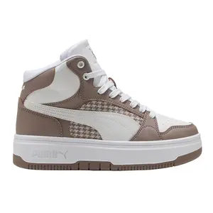 PUMA Womens Rebound Femme Mid Houndstooth Lace Up Sneakers Shoes Casual - Beige