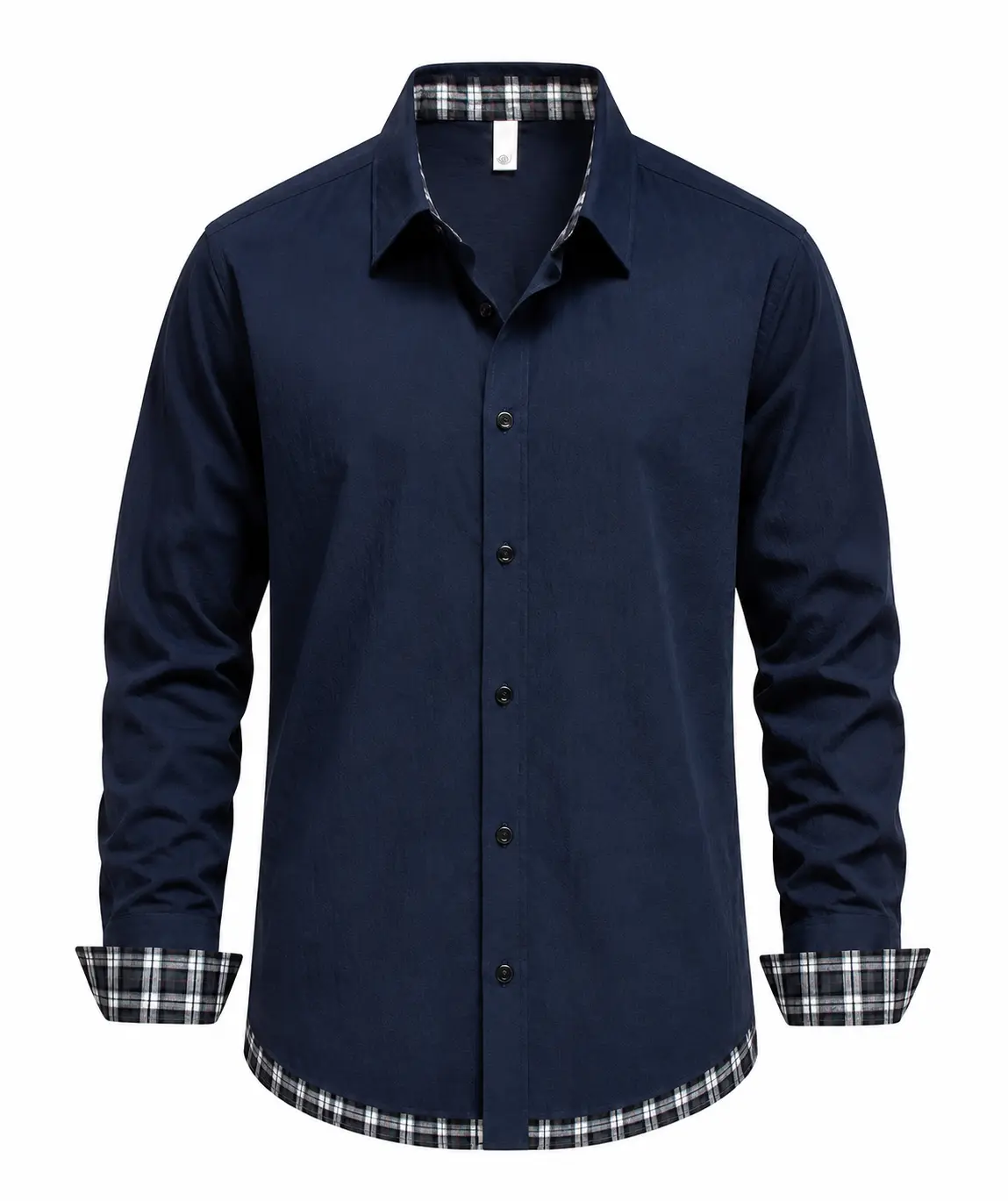 Men's Long Sleeve Shirt Casual Button Up Shirt Classic Collar with Spliced Plaid Details No Stretch Polyester Shirt Lightweight Soft Comfortable Daily Wear Fashion Shirt