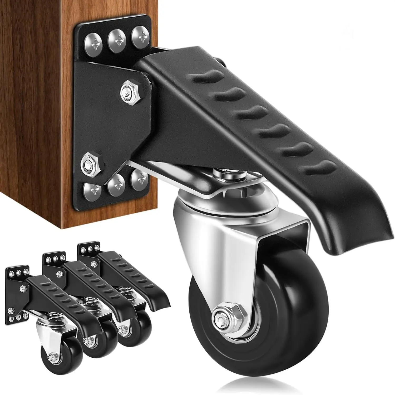 Workbench Casters Retractable Casters Kit 900Lbs, 4 Heavy Duty Casters Side Mounted  Steel Construction Urethane, Bonus Install Template, 4 Pack