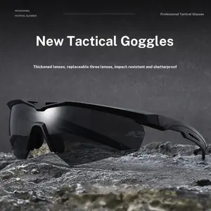 2.5mm Thick Lens Military Bulletproof Shooting Goggles, Cs Tactical Glasses, Wind and Sand Protection, Three-Lens Set, Windproof Sand Goggles