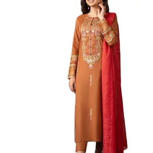 Shirt: Cambric By Pcs: 3 Pcs Trouser: Cambric Dupatta: Monal Color: Brown   Fabric composition: 100%