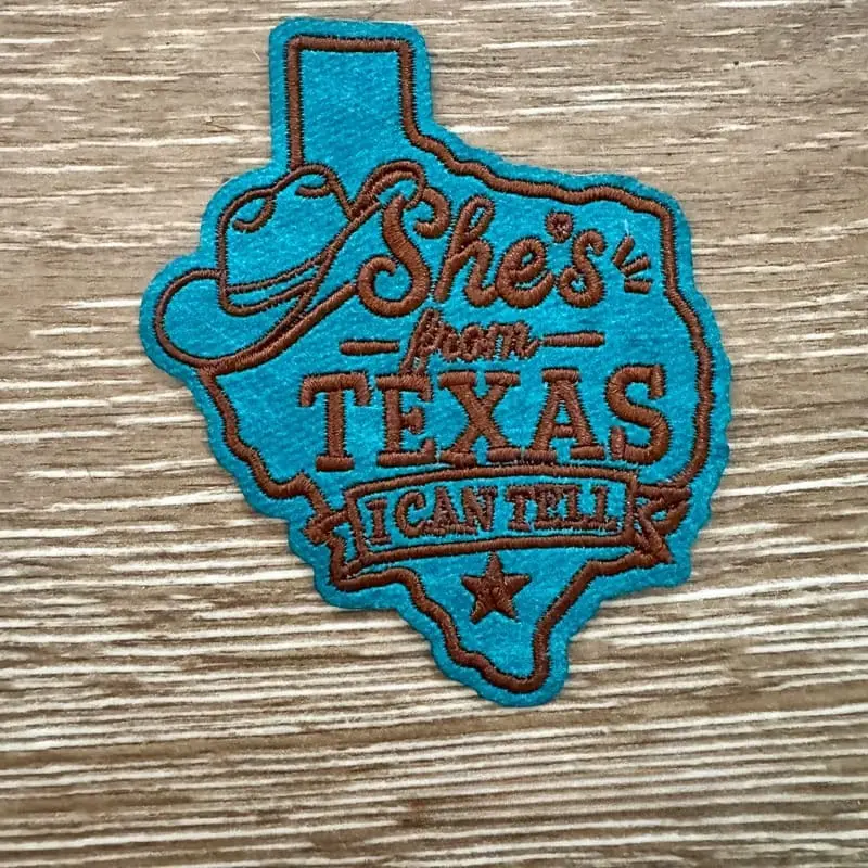 She's from Texas Turquoise Leather Iron-On Patch