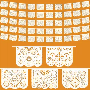 5 Pack Papel Picado White Mexican Decor Banners, Mexican Banner Cielito Lindo Party Decoration for Weddings Baptisms  Showers Cinco De Mayo Fiesta Party Decorations Supplies (5 Styles/82Ft)