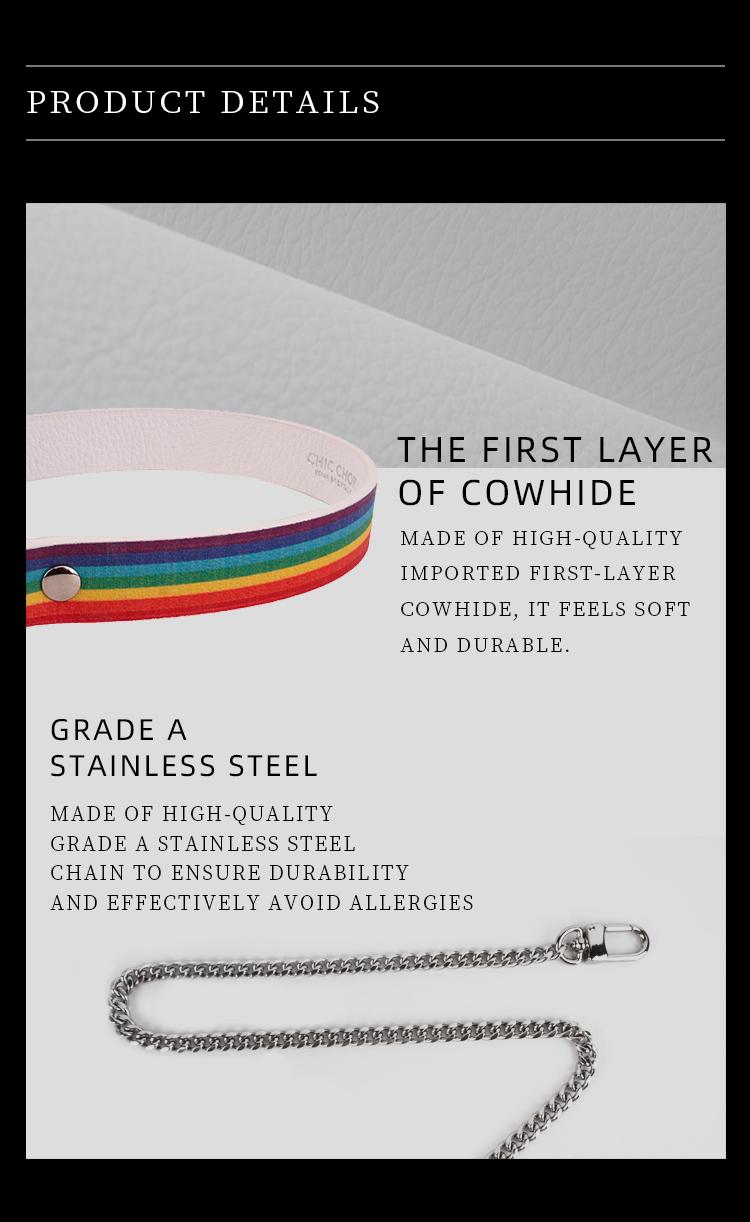 CHICCHOK Rainbow Breathless Fashion Leather Choker with Movable Thick Chains, Daily Wear, Unisex, Pride Moth Gift,Handmade Cowhide Leather Fashionable Jewelry Accessories Modern Versatile Accessories christmas gifts for gf gifts for women gifts