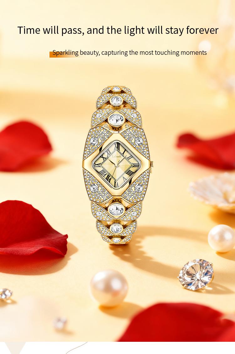 Luxury Full Diamond Bangle Bracelet Watch Women's Fashion Stainless Steel Quartz Wristwatch 30M Waterproof Elegant Stylish Unique Gift for Wife and Mother Bling Jewelry