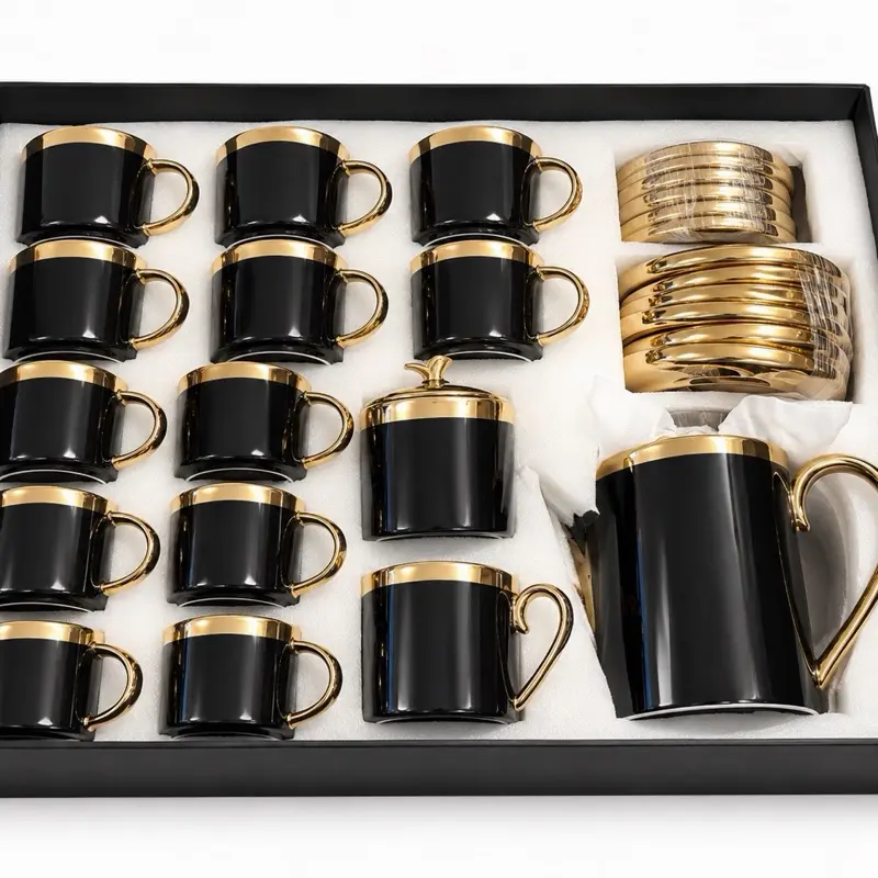 Luxury Black & Gold 12-Piece Arabic Coffee & Tea Serving Set